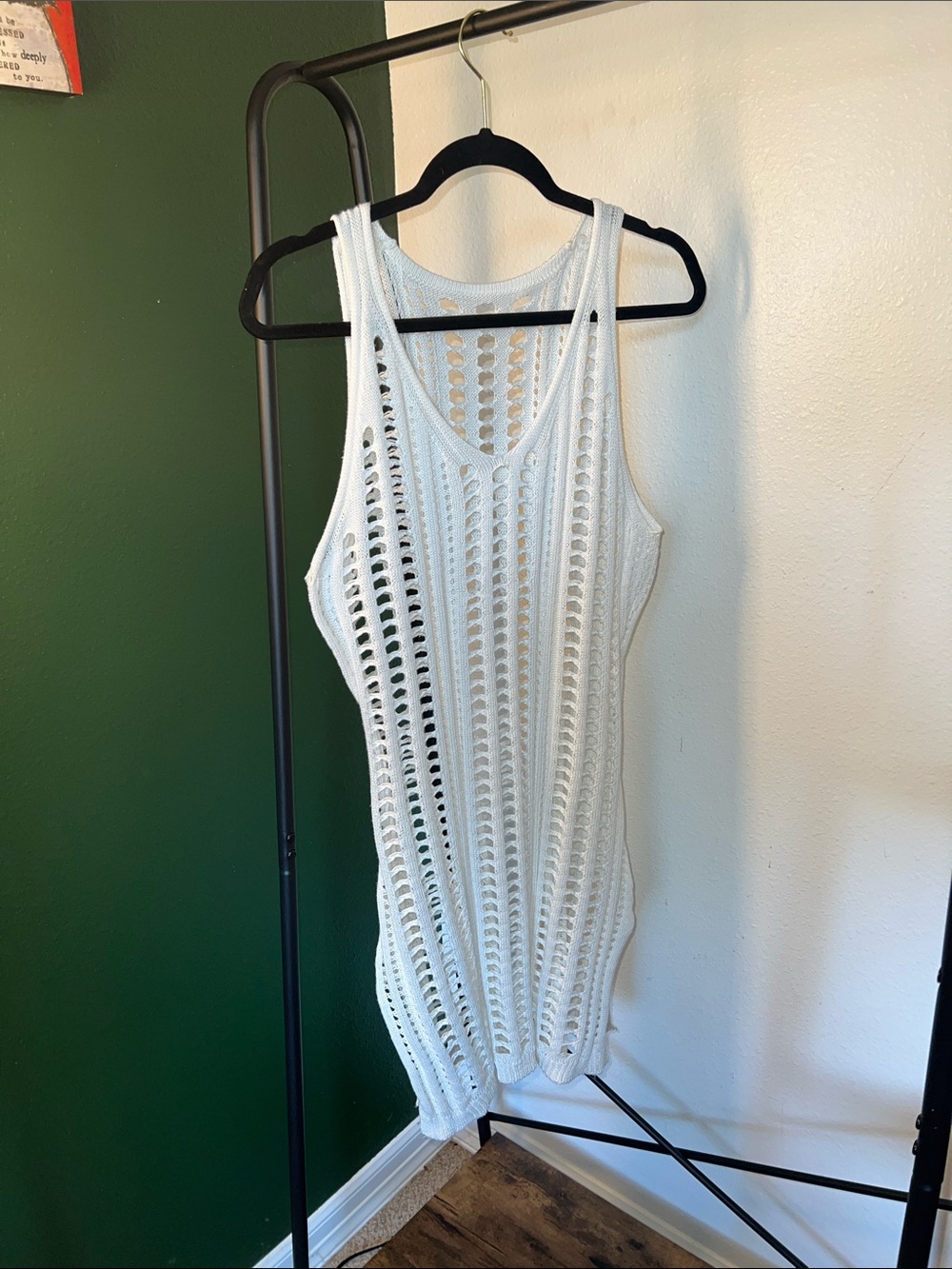 Women's White Crochet sleeveless bathing suit cover up